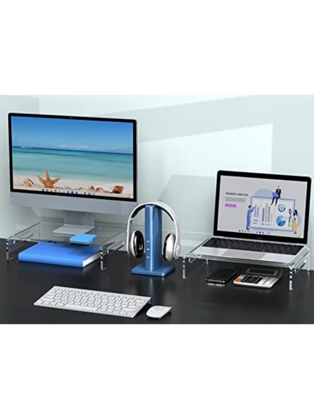 2-Pack Acrylic Monitor Stand Riser for Computer, Adjustable Height & Stylish - Picture 4 of 6